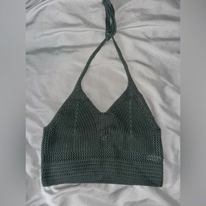 Lightly worn hunter green cropped crocheted halter top from aerie.